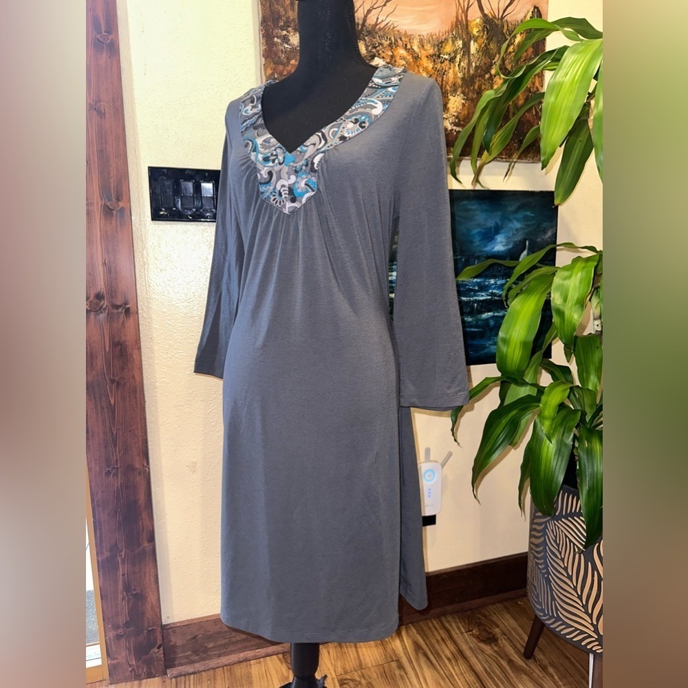 EUC Prana Charcoal Gray Sheath Knee Length Dress Long Sleeve Sz XS
